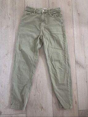 Olive High-Waist Straight Leg Pants